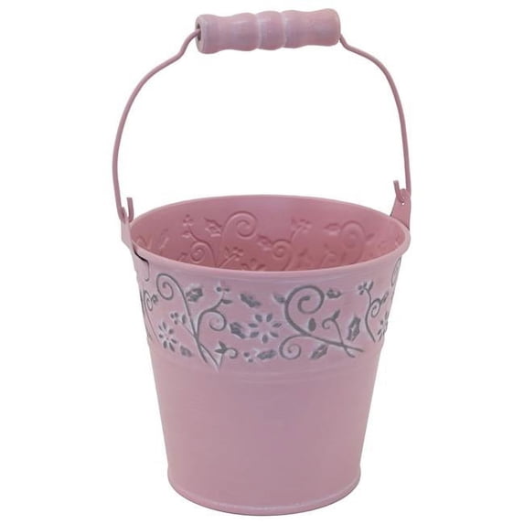 Boston International ZAC22370 5" Dia Pink Floral Accent Metal Bucket Decorative Accents - case of 2