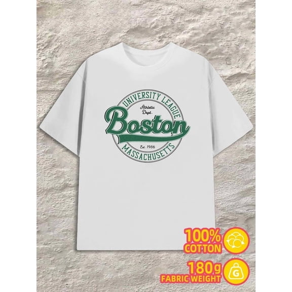 Boston League Tee mens 180G 100% Cotton white Funny Unisex Shirt Printed tshirts Retro Unisex Shirt Cotton tshirts Trendy Unisex Shirt Graphic Tee tshirts