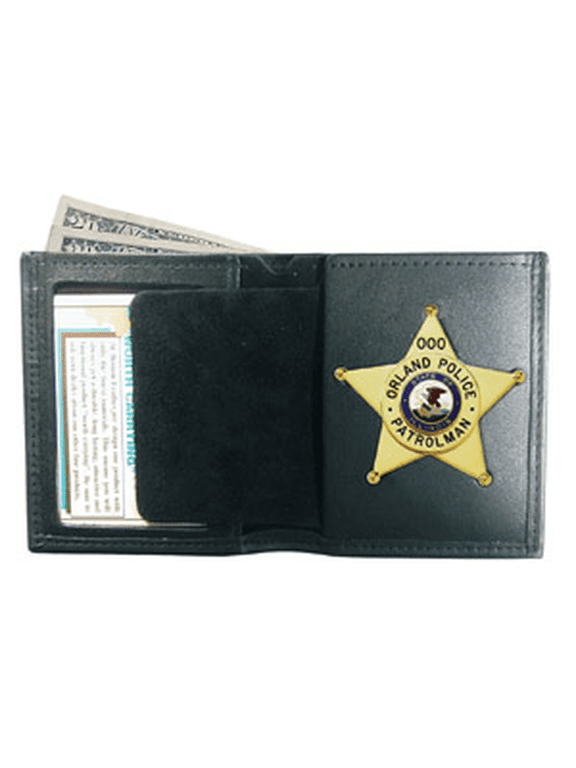 Boston Leather Black Leather Book-Style Badge/ID Billfold Wallet - Round Cutout