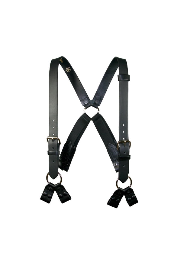 Boston Leather 8 Point Loop Suspender, Black Leather, XL, Plain Finish