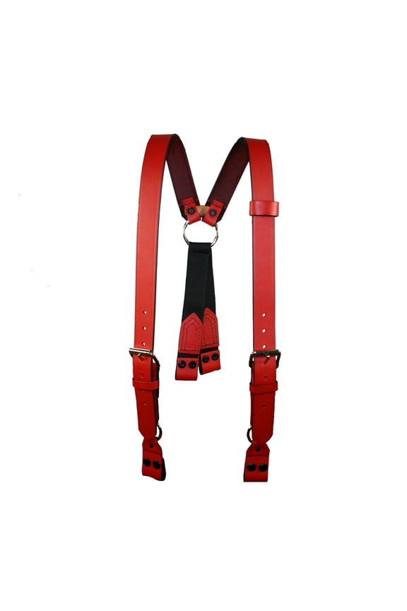Red Boston Leather Fireman's Suspender, 1-1/2" Loop Attachment, Regular