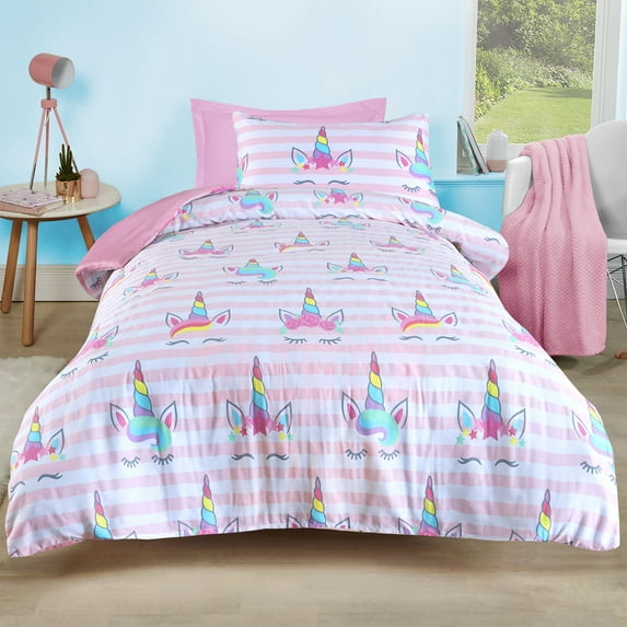 Boston Linen Co. Magical Unicorn Kids Duvet Cover Set, 100% Cotton Bedding Set 2 Piece for Boys and Girls, Ultra Soft and Breathable Duvet Cover with Cute Cartoon Printed