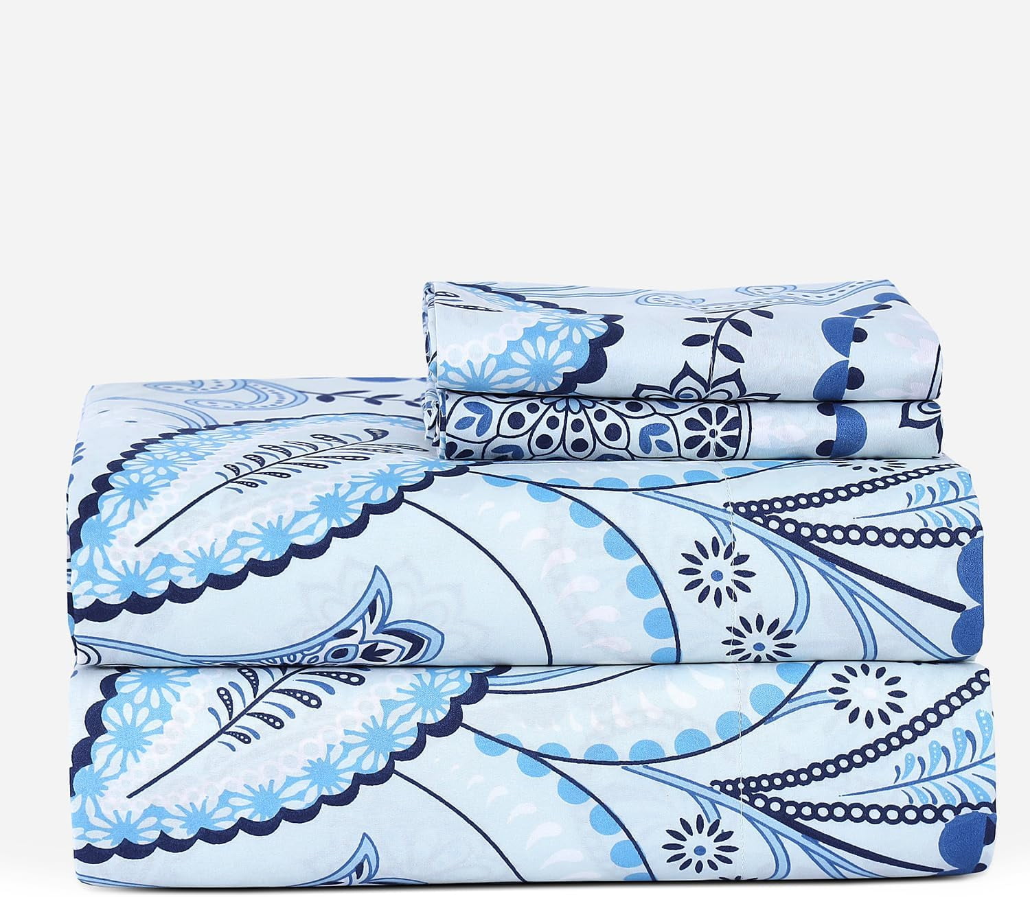 Boston Linen Co. Navy Paisley Sheets for Queen Size Bed - Wrinkle and