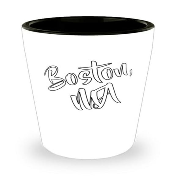 Boston MA Souvenir Shot Glass, State-Themed Mini Glassware, Unique 1.5oz Cup, Ideal State Gift & Collectible, White