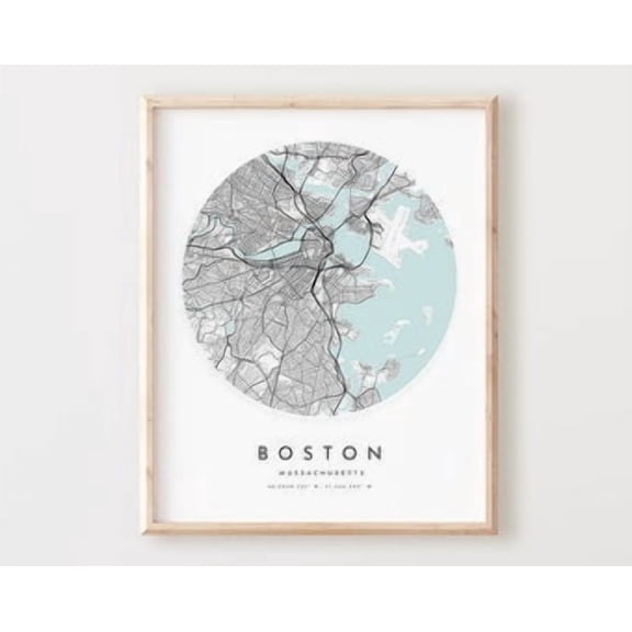 Boston Map Print Boston Map Poster City Wall Art Ma Road Map Massachusetts Print Street Map Decor
