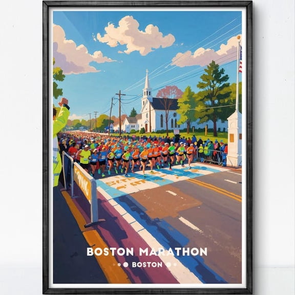 Boston Marathon Start Line Art Print: Hopkinton, Vintage Running Poster- Wall Art Print, 8x12 UNFRAMED