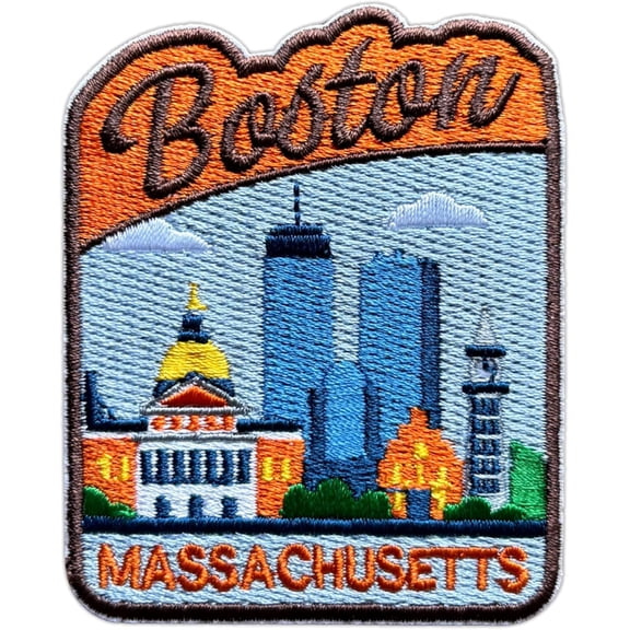 Boston Massachusetts City Patch for Backpacks Hats Jeans Bags, Size 3" Iron On or Sew On Patches, City Travel Embroidery Patches Appliques for Clothes, USA Travel Souvenir Patch for Travelers