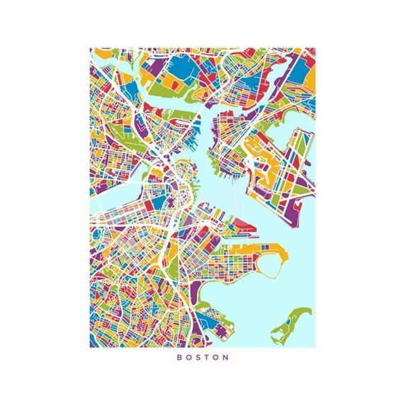 Boston Massachusetts City Street Map, Unframed Art Print Wall Art by Michael Tompsett Sold by Art.Com