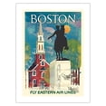 thumbnail image 1 of Boston Massachusetts - Fly Eastern Air Lines - Paul Revere Statue and Old North Church - Vintage Airline Travel Poster c.1960s - Bamboo Fine Art 290gsm Paper (Unframed) 12x16in, 1 of 4