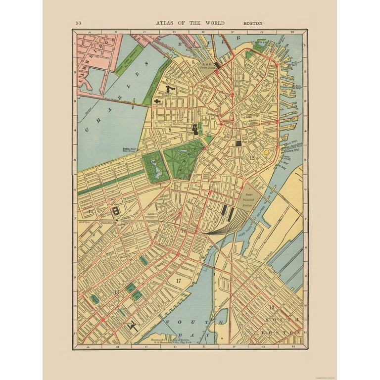 Historic City Map Boston Massachusetts Hammond 1910 23 x 29.66 Vintage Wall Art