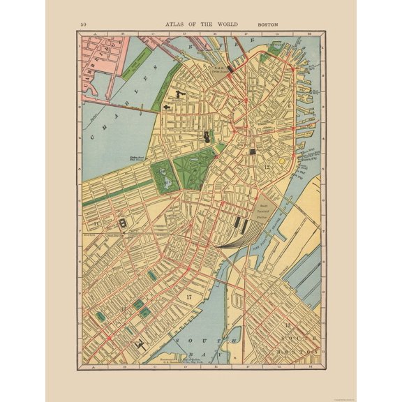Historic City Map - Boston Massachusetts - Hammond 1910 - Vintage Wall Art