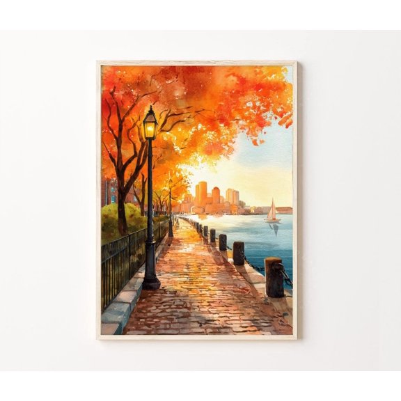 Boston Massachusetts Harbor Walk Fall Wall Art Home Decor