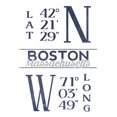 thumbnail image 1 of Boston, Massachusetts, Latitude and Longitude (Blue) (9x12 Wall Art Print, Home Decor), 1 of 3