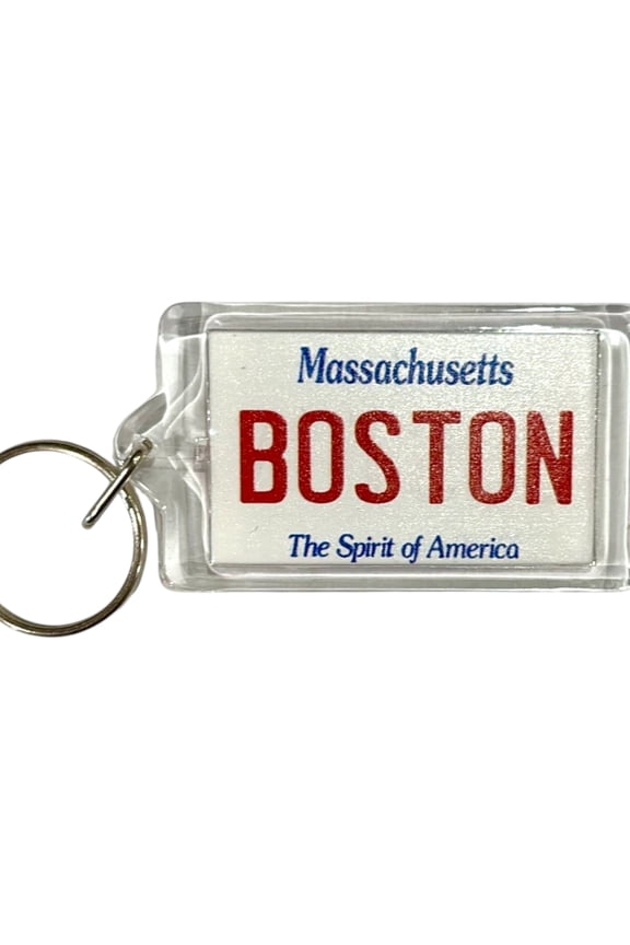 Boston Massachusetts License Plate Acrylic Rectangular Souvenir Keychain 2.5" X 1.5"