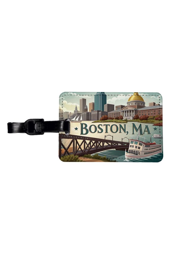 Boston, Massachusetts MA Travel City State Stamp Faux Leather Travel Luggage Tag