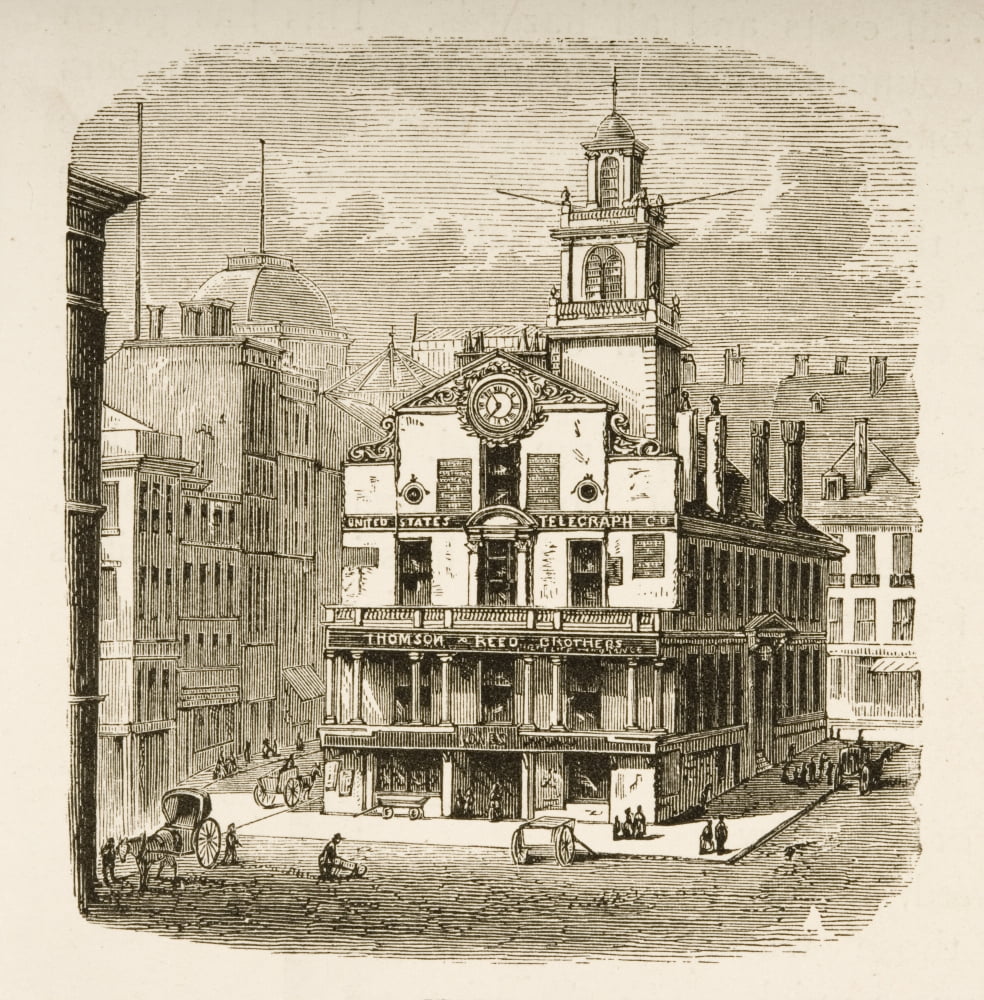 Boston Massachusetts The Old State House In 1870S From American Pictures Drawn With Pen And Pencil By Rev Samuel Manning Circa 1880 Canvas Art - Ken Welsh Design Pics (24 x 24)