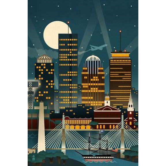 Boston, Massachusetts - Retro Skyline (no text), Scenic Unframed Art Print Wall Art by Lantern Press Sold by Art.Com