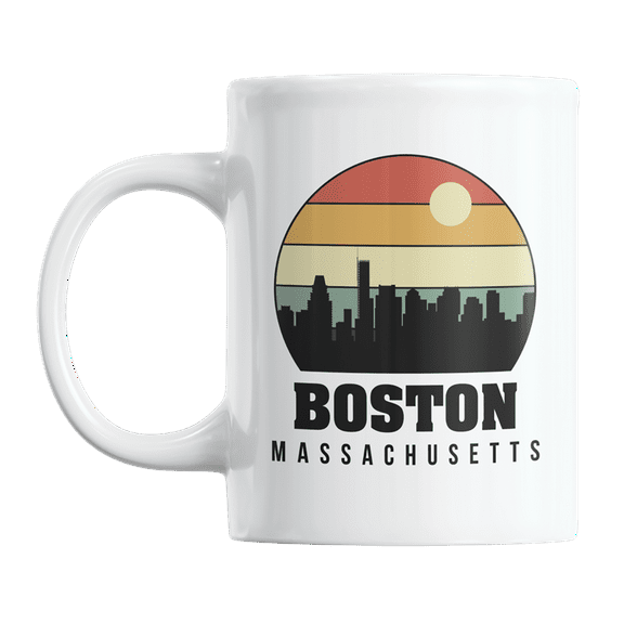 Boston, Massachusetts, Retro Vintage City Skyline Print Coffee & Tea Gift Mug Cup (11oz)