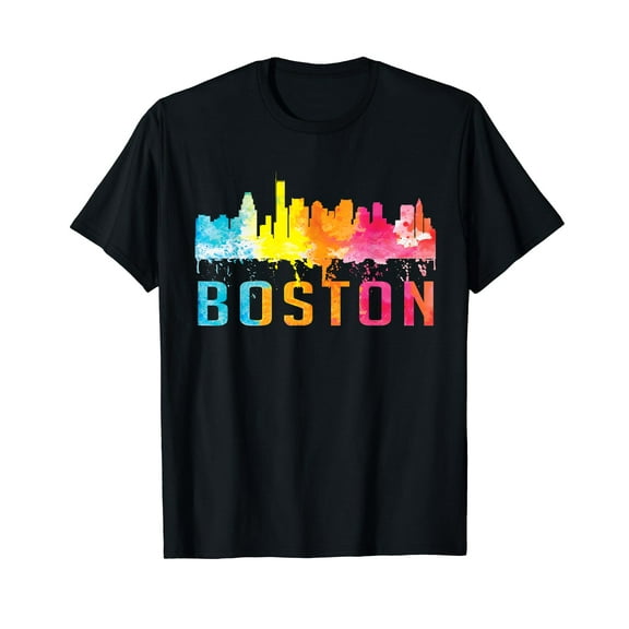 Boston Massachusetts Retro Watercolor Skyline Souvenir Shirt T-Shirt