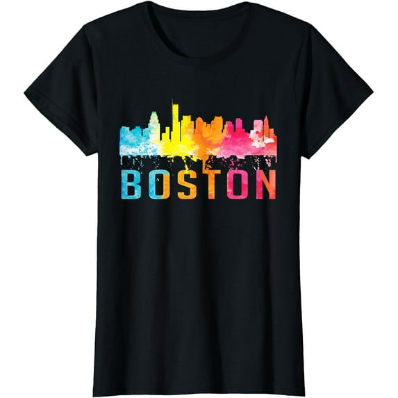 Boston Massachusetts Retro Watercolor Skyline Souvenir Shirt T-Shirt