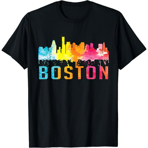 Boston Massachusetts Retro Watercolor Skyline Souvenir Shirt T-Shirt