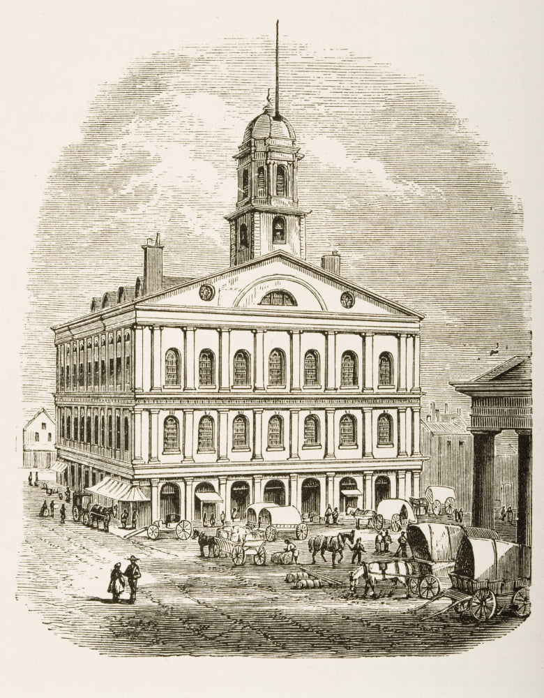 Boston MassachusettsFaneuil Hall In 1870S From American Pictures Drawn With Pen And Pencil By Rev Samuel Manning Circa 1880 Canvas Art - Ken Welsh Design Pics (12 x 16)