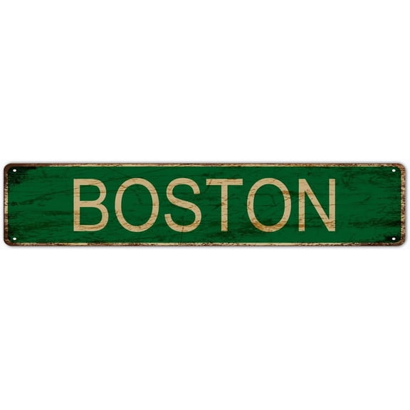 Boston Metal Tin Sign For Home Office Living Room Bar Cafe Restaurant Club Wall Decor 4x16 Inches