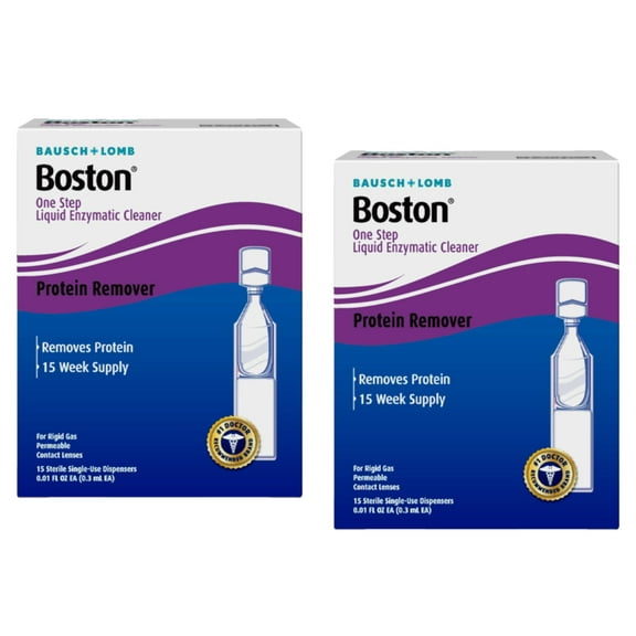 Boston One Step Liquid Enzymatic Cleaner from Bausch + Lomb, 15 Sterile Single-Use Dispensers - 2 Pack