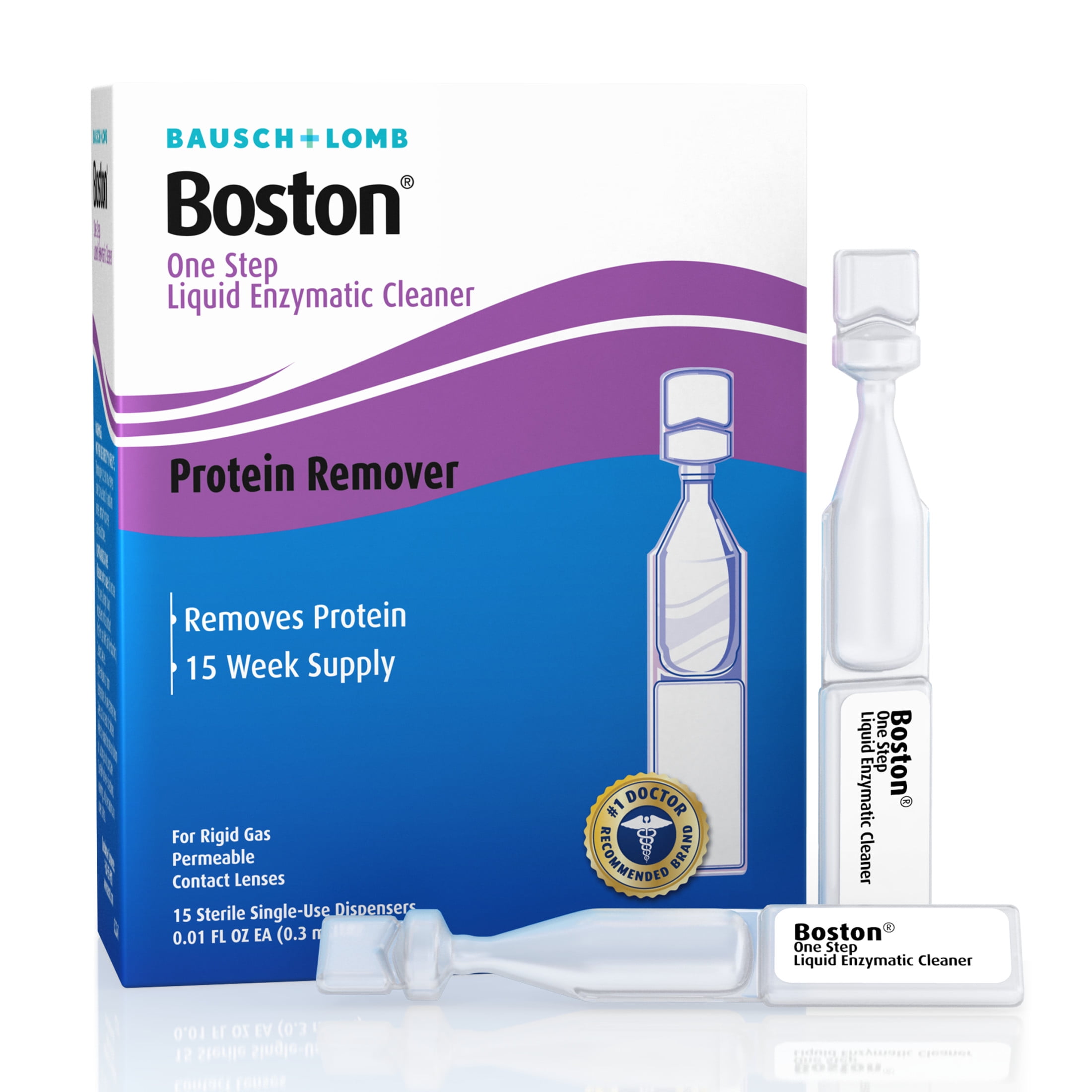 Boston One Step Liquid Enzymatic Contact Cleaner and Lens Solution For RPG, 0.01 fl oz, 15 Pack