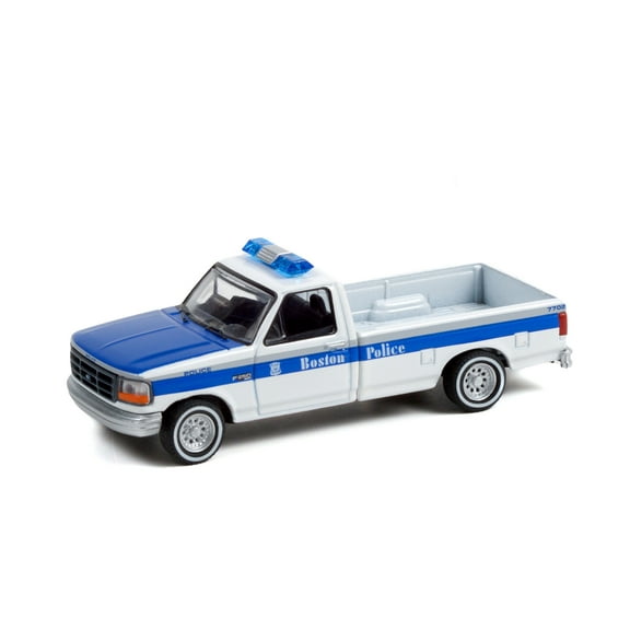 Boston Police Department 1995 Ford F-250 Pickup Truck, White and Blue - Greenlight 42980C/48 - 1/64 scale Diecast Model Toy Car