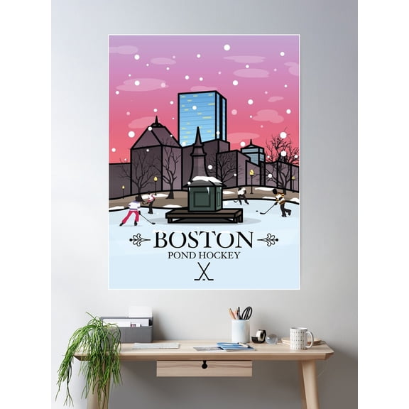 Boston Pond Hockey Poster Poster Wall Art, Modern Wall Decor For Living Room Bedroom, 12x18 UNFRAMED