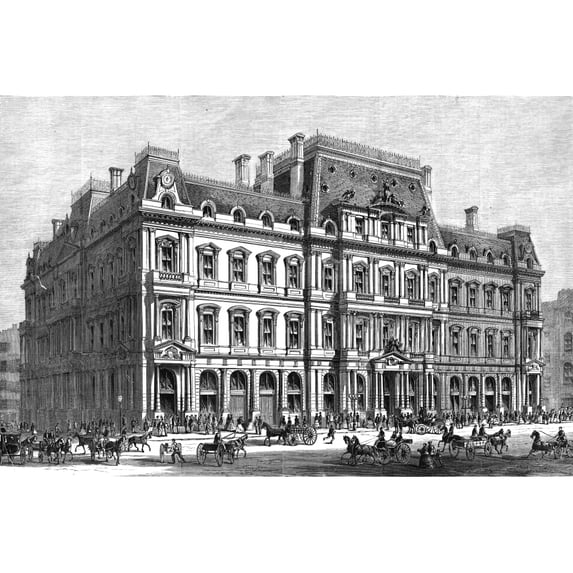 Boston Post Office 1870. Nthe Post Office And Sub-Treasury Building In Boston Massachusetts. Wood Engraving American