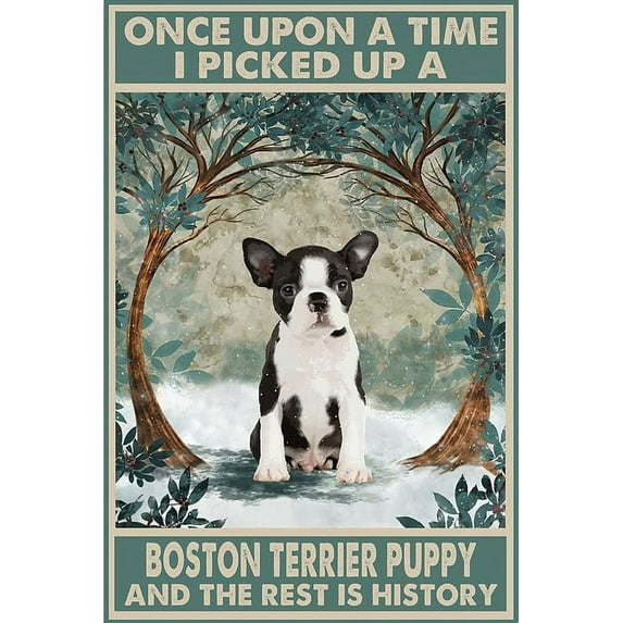 Boston Puppy Once Upon A Time I Picked up A Boston Terrier Tin Signs Indoor & Outdoor Home Bar Coffee Kitchen Wall Decor Metal Tin Sign Warning Sign 8x12 inch