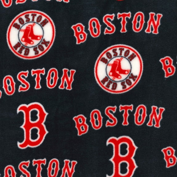 Boston Red Sox 58" 100% Polyester Fleece Sports Sewing & Craft Fabric 10 yd By the Bolt, Blue and Red