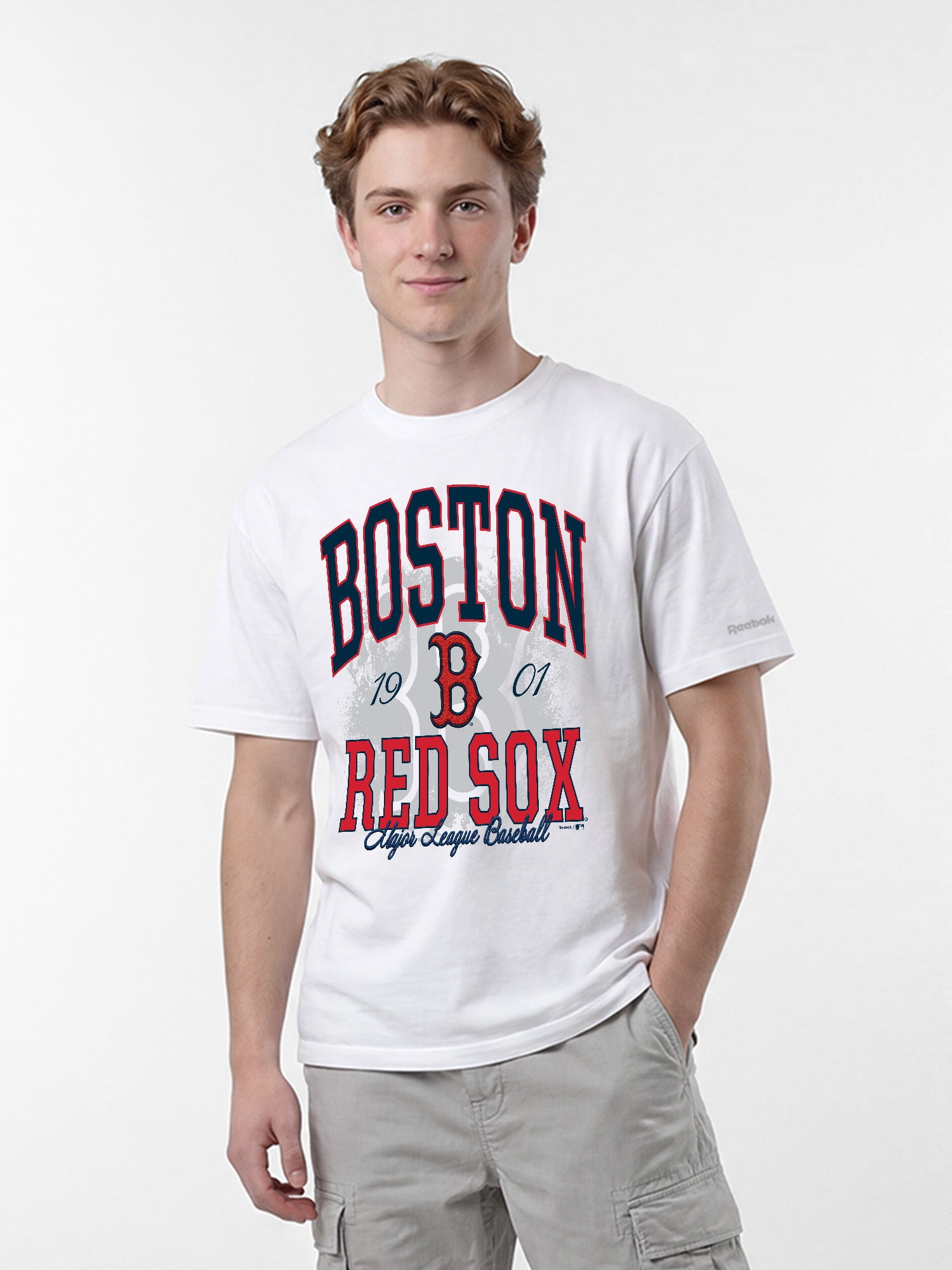 Boston Red Sox Reebok Mens White Heavyweight Mixed Media Crew Neck Short Sleeve T-Shirt
