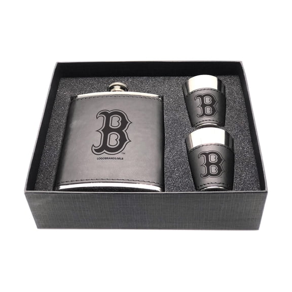 Boston Red Sox Three-Piece Leather Flask & Shot Glass Set