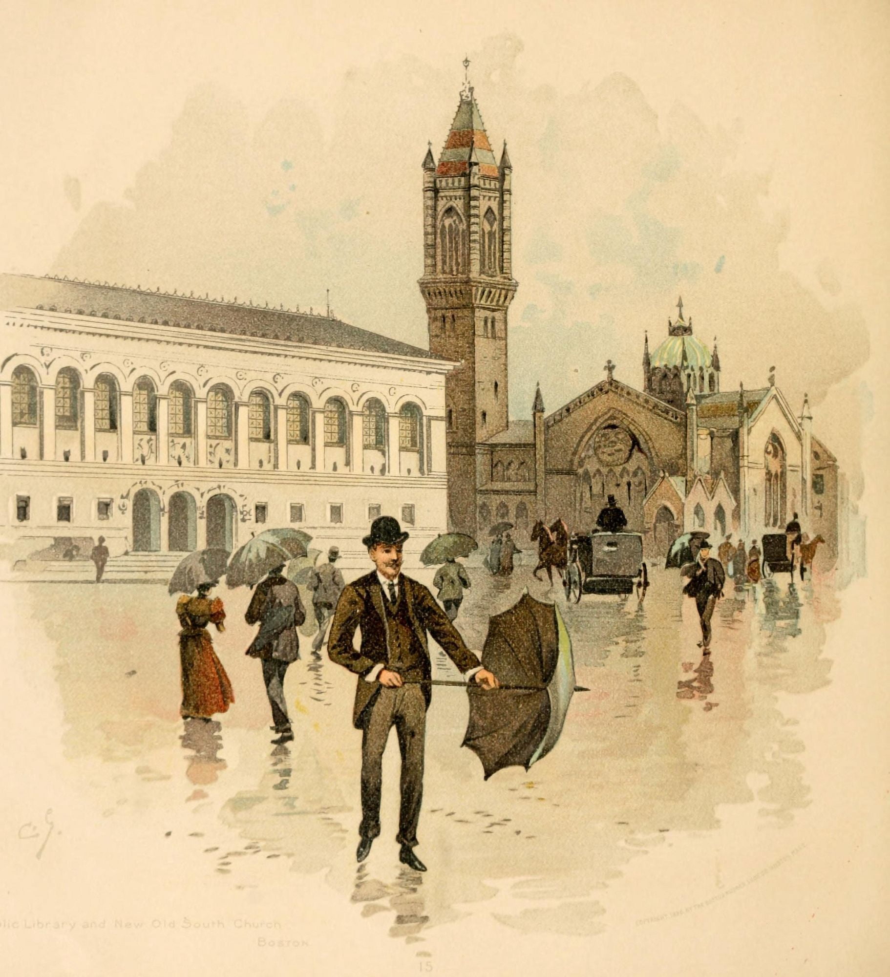 Boston Rubber Shoe Catalogue 1896 Library & South Church Boston Canvas Art - Charles Graham (18 x 24)