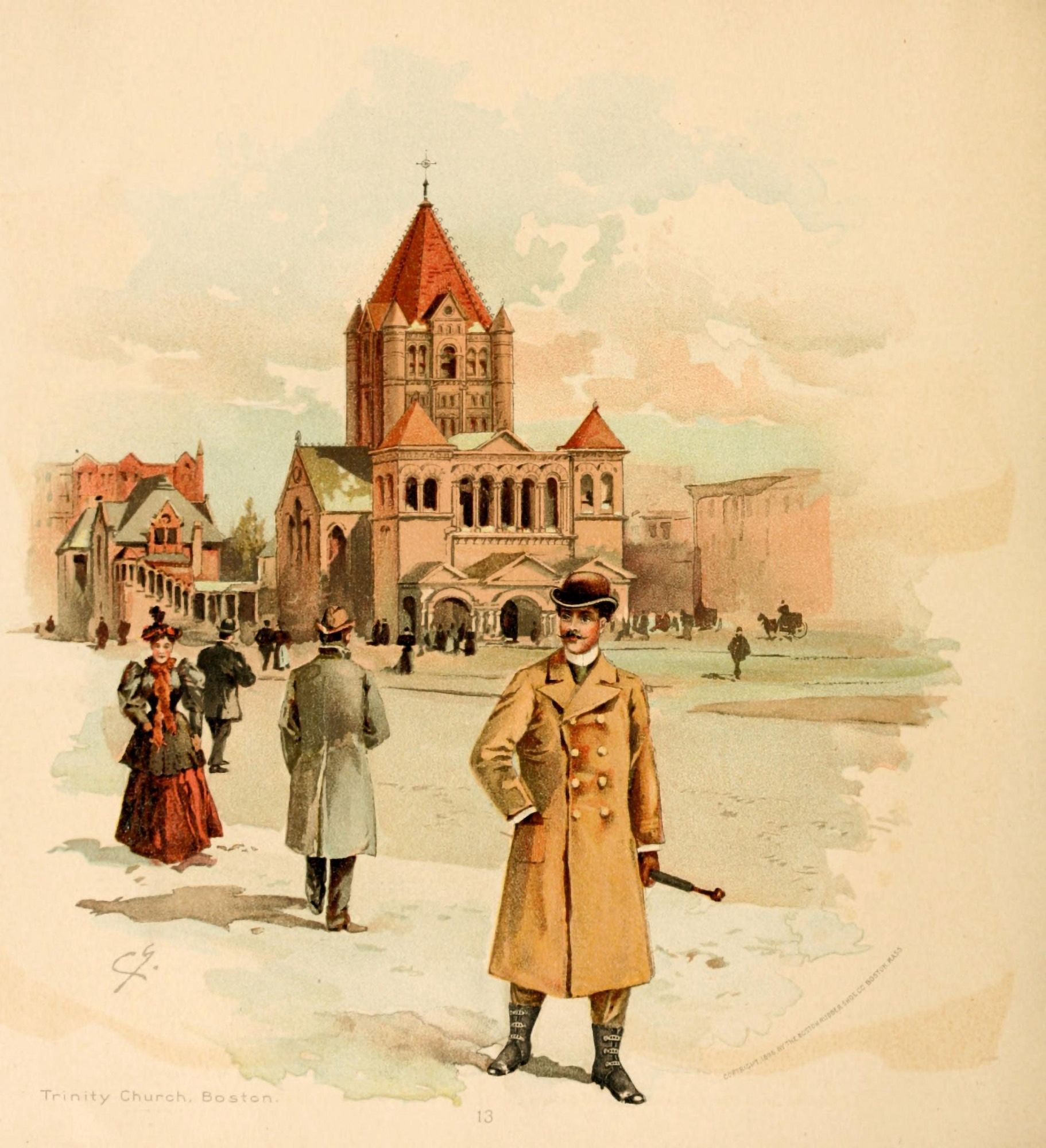Boston Rubber Shoe Catalogue 1896 Trinity Church Boston Canvas Art - Charles Graham (24 x 36)