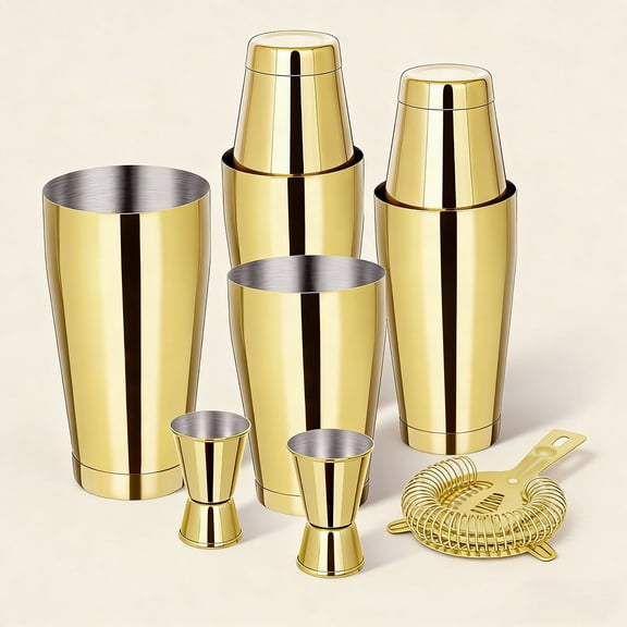 Boston Shaker Cocktail Set Bartender Kit, 12 Pcs Drink Shaker with Strainer Bartending Martini Shaker Tin with 18oz & 28oz Mixed Alcohol Shaker Stainless Steel Bar Tool for Beginner(Gold)