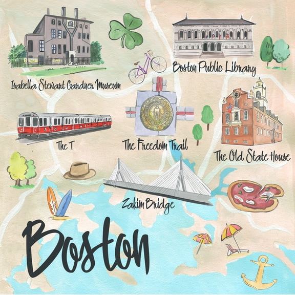 "Boston Site Map" Painting Print on Wrapped Canvas