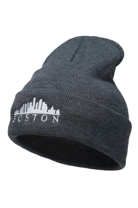 Boston Skyline Embroidered Cuffed Long Beanie - Dk Grey OSFM