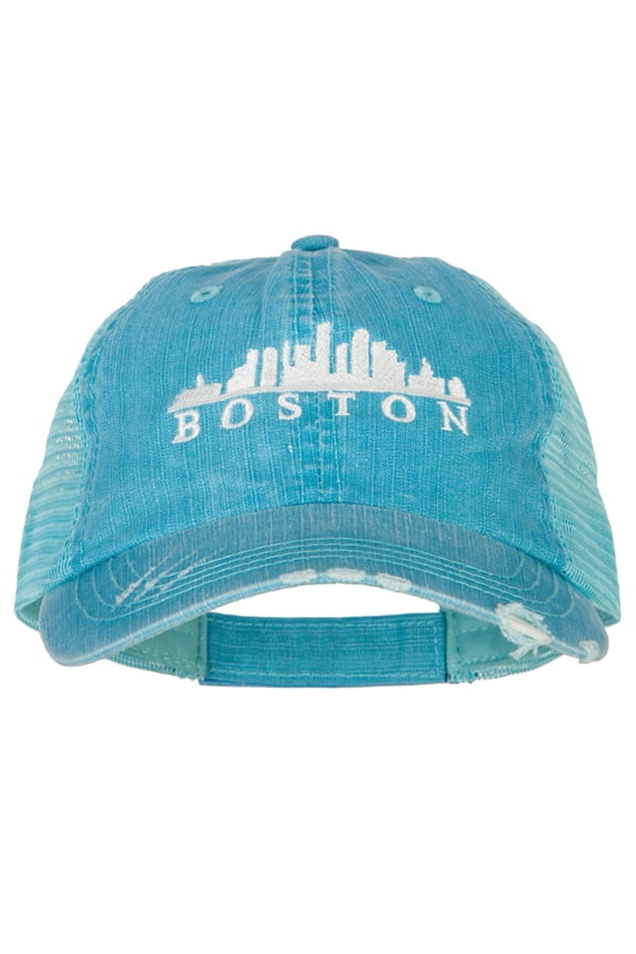 Boston Skyline Embroidered Low Profile Cotton Mesh Cap - Aqua OSFM