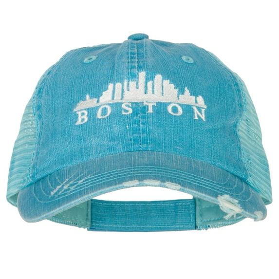 Boston Skyline Embroidered Low Profile Cotton Mesh Cap - Aqua OSFM