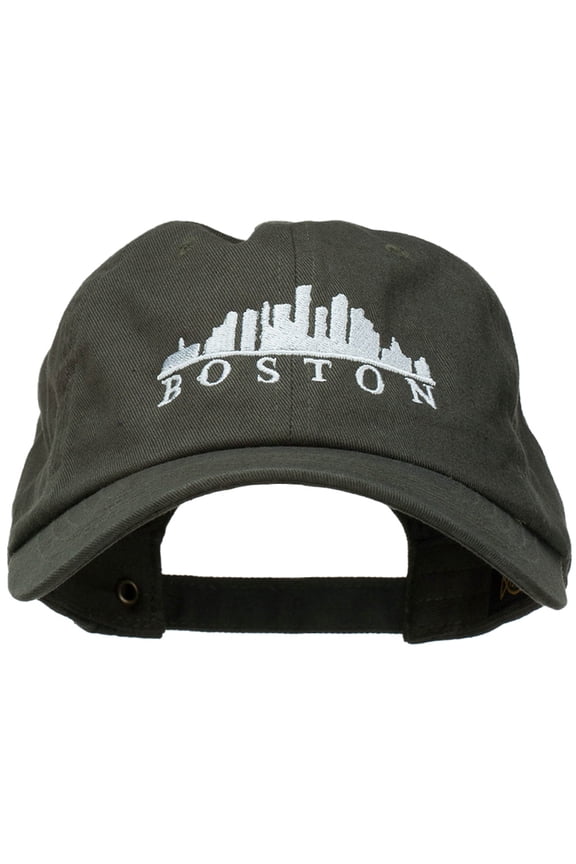 Boston Skyline Embroidered Washed Cap - Olive OSFM