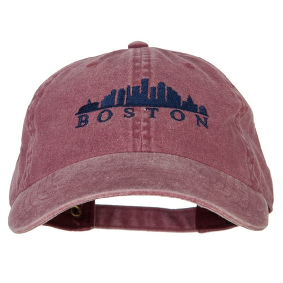 Boston Skyline Embroidered Washed Cotton Twill Cap - Maroon OSFM