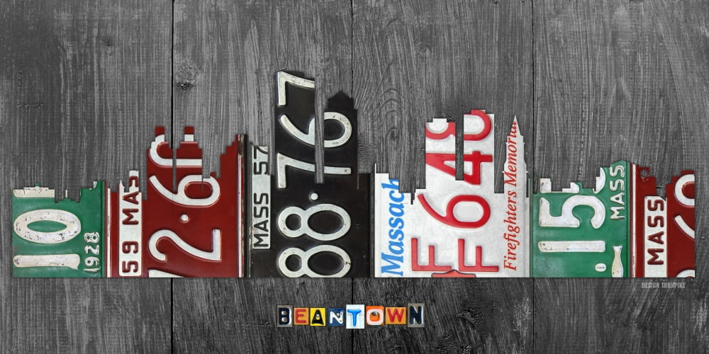 Boston Skyline License Plate Art Canvas Art - Design Turnpike (24 x 12)