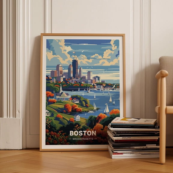 Boston Skyline Poster, Massachusetts Cityscape Travel Art, Home Office Decor, Urban Landscape Wall Art, Modern Wall Decor, 24x36 UNFRAMED
