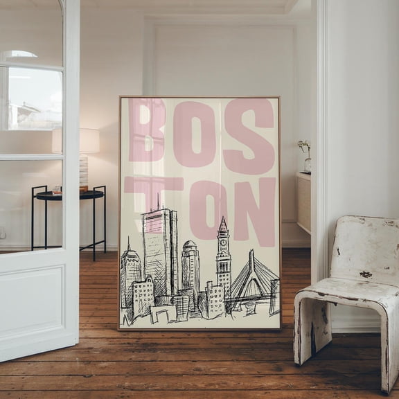 Boston Skyline Sketch Wall Decor Preppy Room Decor Home Interior Decorative Display Accent