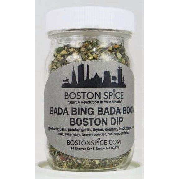 Boston Spice Bada Bing Bada Boom Handmade Gourmet Italian Seasoning Blend for Bread Dipping Sauces Spreads Butter Herbs Chip Dip Salad Dressing 1/2 cup glass Jar wt. 1.5oz/44g