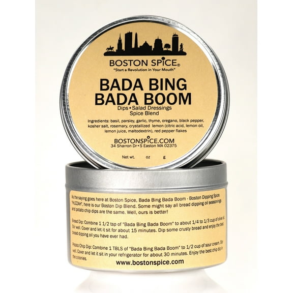 Boston Spice Bada Bing Bada Boom Handmade Gourmet Italian Seasoning Blend for Bread Dipping Sauces Spreads Butter Herbs Chip Dip Salad Dressing 1 cup metal tin wt. 3.1oz/88g
